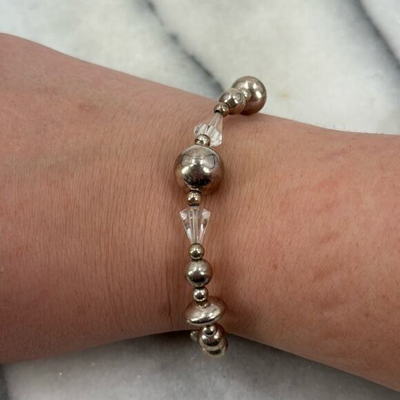 Crystal glass and Sterling silver ball beaded bracelet - Picture 1 of 5
